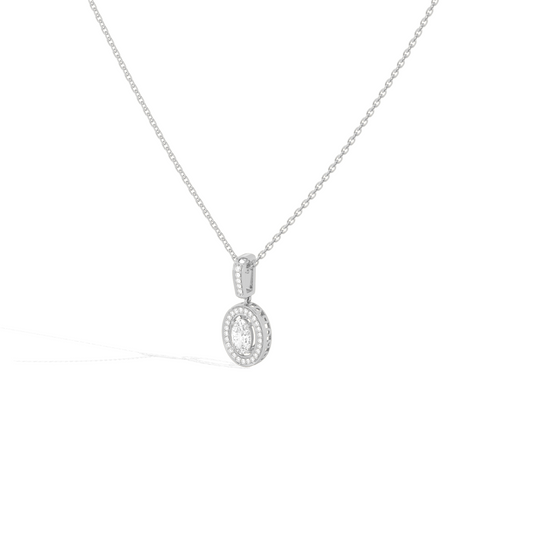 Oval Solitaire with Round Halo Pendant