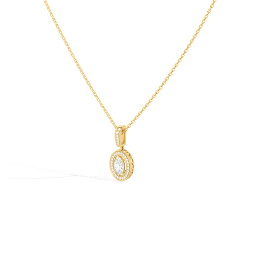 Oval Solitaire with Round Halo Pendant