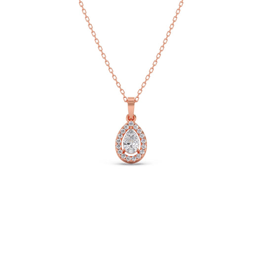 Gold Pear Halo Diamond Pendant