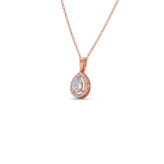 Gold Pear Halo Diamond Pendant