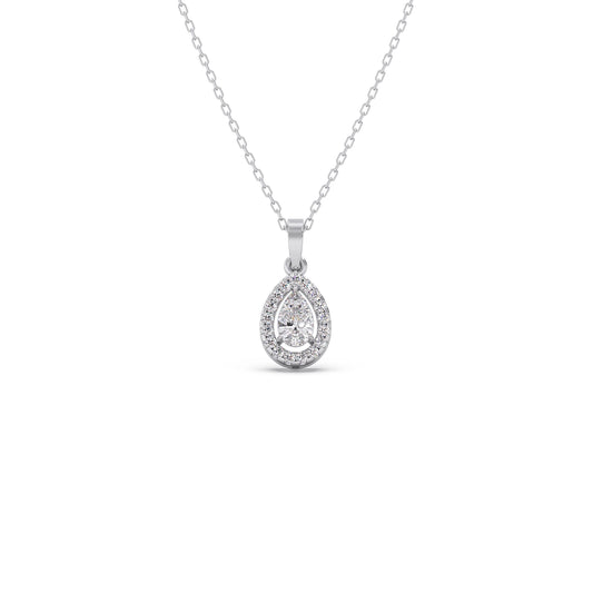 Gold Pear Halo Diamond Pendant