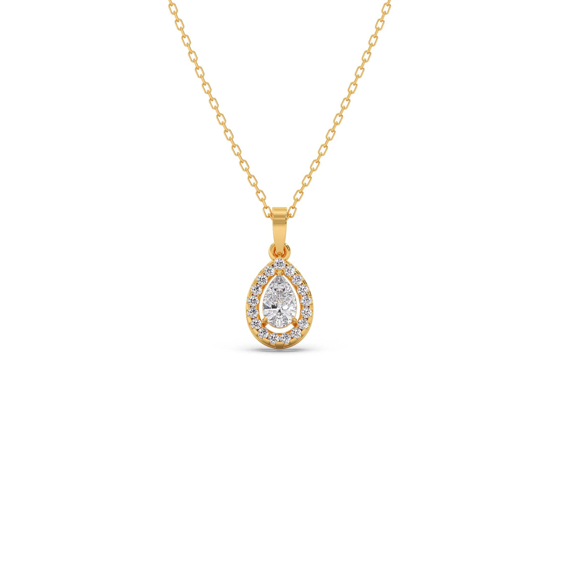 Gold Pear Halo Diamond Pendant