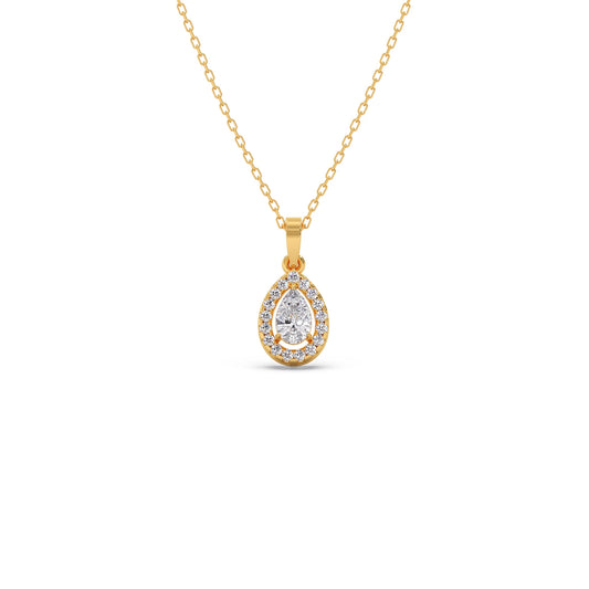 Gold Pear Halo Diamond Pendant