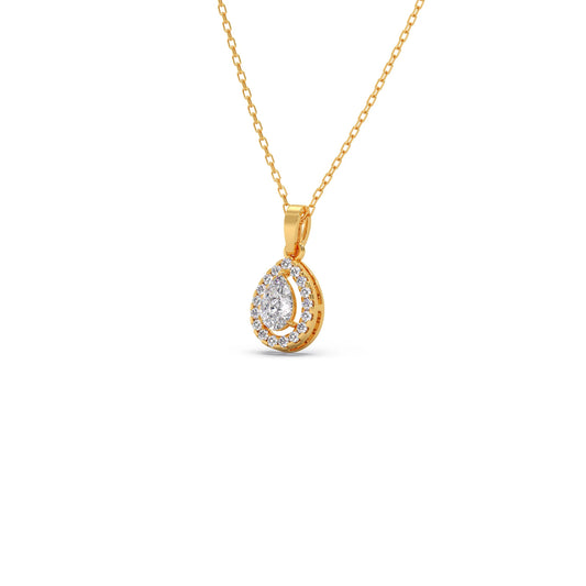 Gold Pear Halo Diamond Pendant
