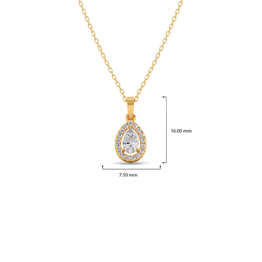 Gold Pear Halo Diamond Pendant
