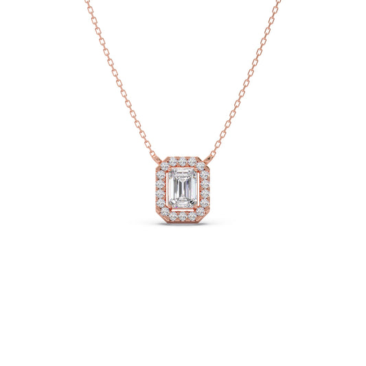 Emerald-Cut Diamond Halo Pendant