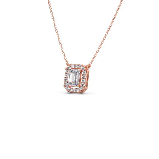 Emerald-Cut Diamond Halo Pendant