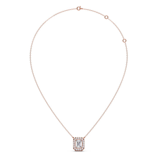 Emerald-Cut Diamond Halo Pendant