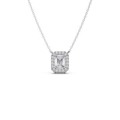 Emerald-Cut Diamond Halo Pendant