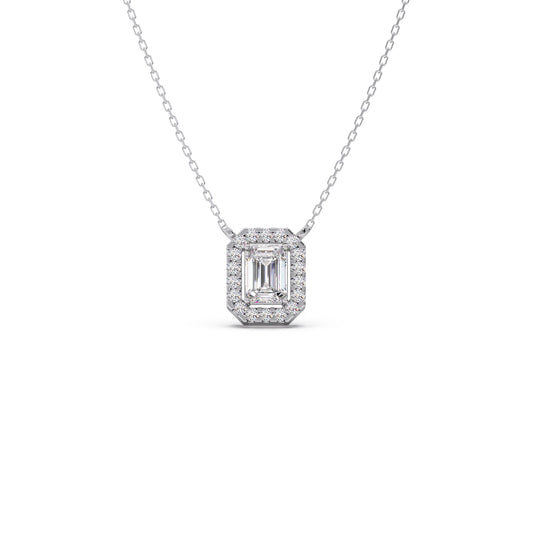 Emerald-Cut Diamond Halo Pendant
