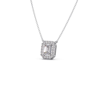Emerald-Cut Diamond Halo Pendant