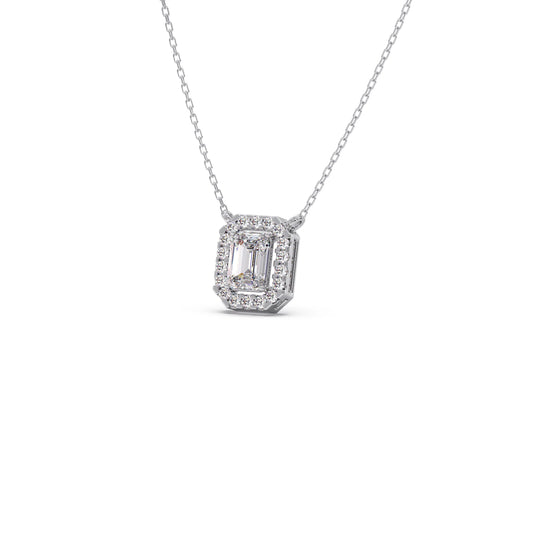 Emerald-Cut Diamond Halo Pendant
