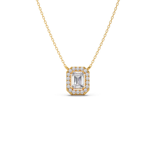 Emerald-Cut Diamond Halo Pendant