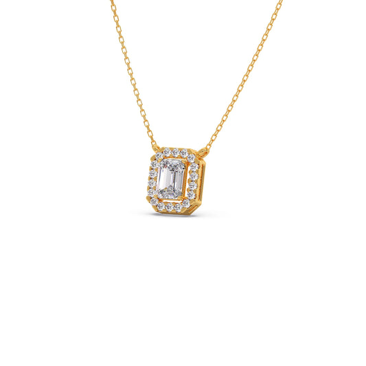 Emerald-Cut Diamond Halo Pendant