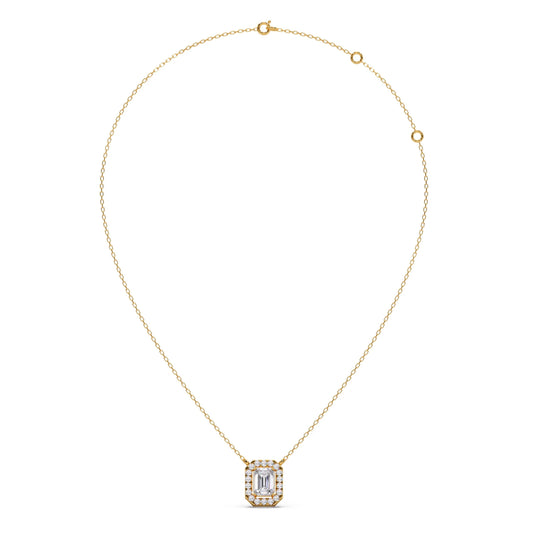 Emerald-Cut Diamond Halo Pendant