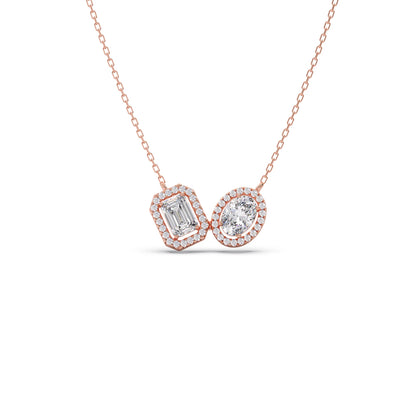 Emerald-Cut & Oval Double Halo Necklace