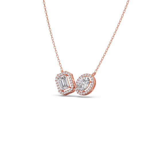 Emerald-Cut & Oval Double Halo Necklace