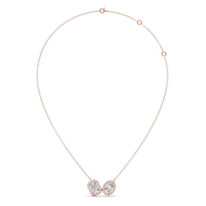 Emerald-Cut & Oval Double Halo Necklace