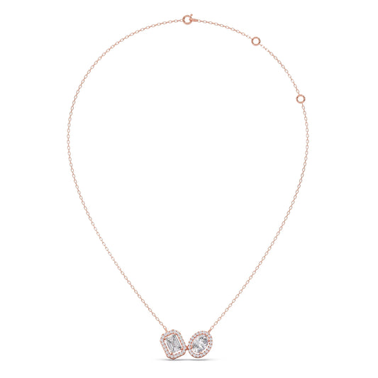 Emerald-Cut & Oval Double Halo Necklace