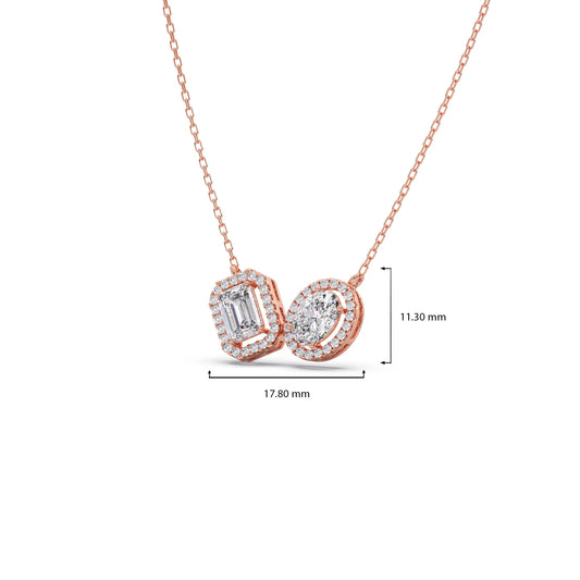 Emerald-Cut & Oval Double Halo Necklace