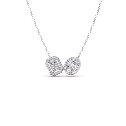 Emerald-Cut & Oval Double Halo Necklace