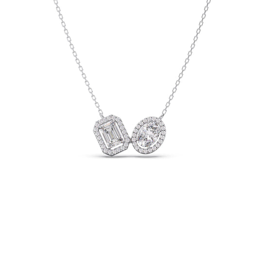 Emerald-Cut & Oval Double Halo Necklace