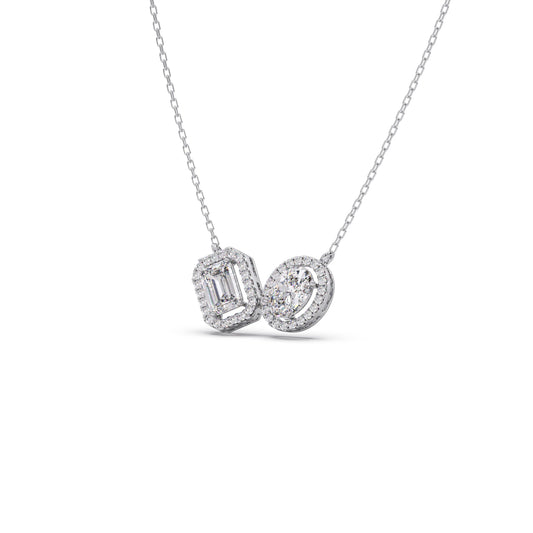 Emerald-Cut & Oval Double Halo Necklace