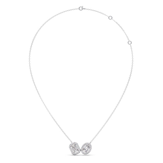 Emerald-Cut & Oval Double Halo Necklace