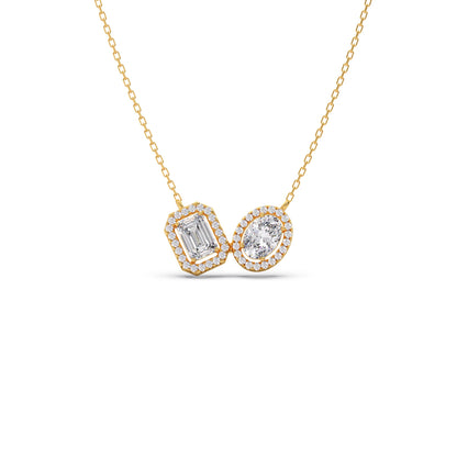 Emerald-Cut & Oval Double Halo Necklace
