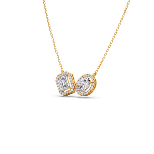 Emerald-Cut & Oval Double Halo Necklace