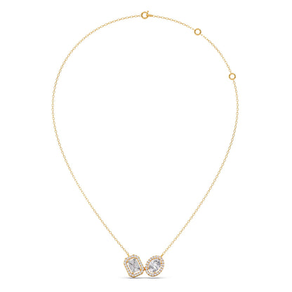 Emerald-Cut & Oval Double Halo Necklace
