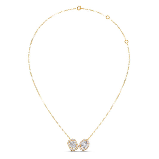 Emerald-Cut & Oval Double Halo Necklace