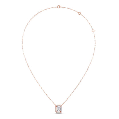 0.81Ct Emerald-Cut Diamond Halo Pendant Necklace
