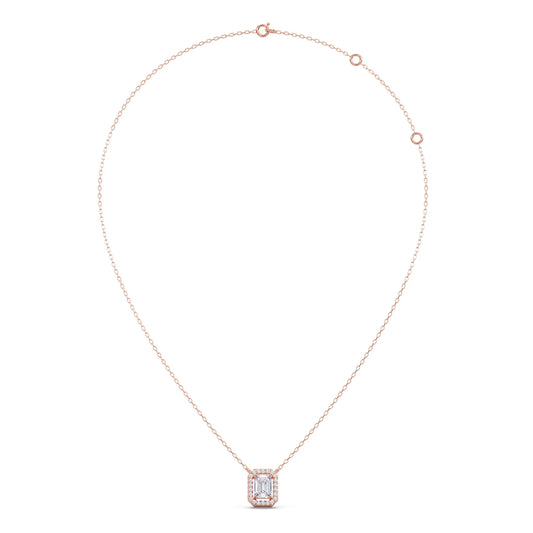 0.81Ct Emerald-Cut Diamond Halo Pendant Necklace