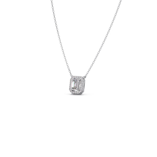 0.81Ct Emerald-Cut Diamond Halo Pendant Necklace