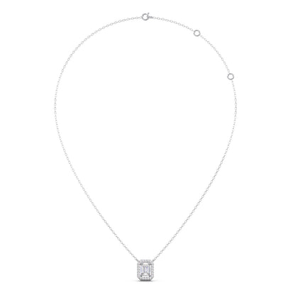 0.81Ct Emerald-Cut Diamond Halo Pendant Necklace