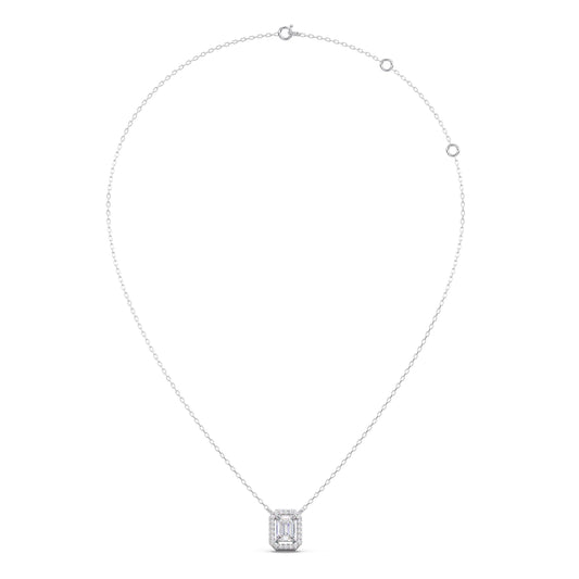 0.81Ct Emerald-Cut Diamond Halo Pendant Necklace
