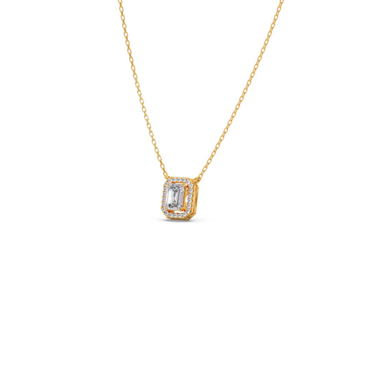 0.81Ct Emerald-Cut Diamond Halo Pendant Necklace