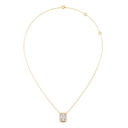 0.81Ct Emerald-Cut Diamond Halo Pendant Necklace