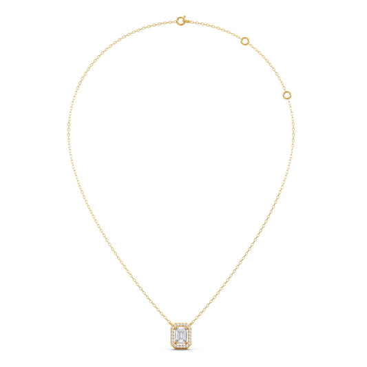 0.81Ct Emerald-Cut Diamond Halo Pendant Necklace