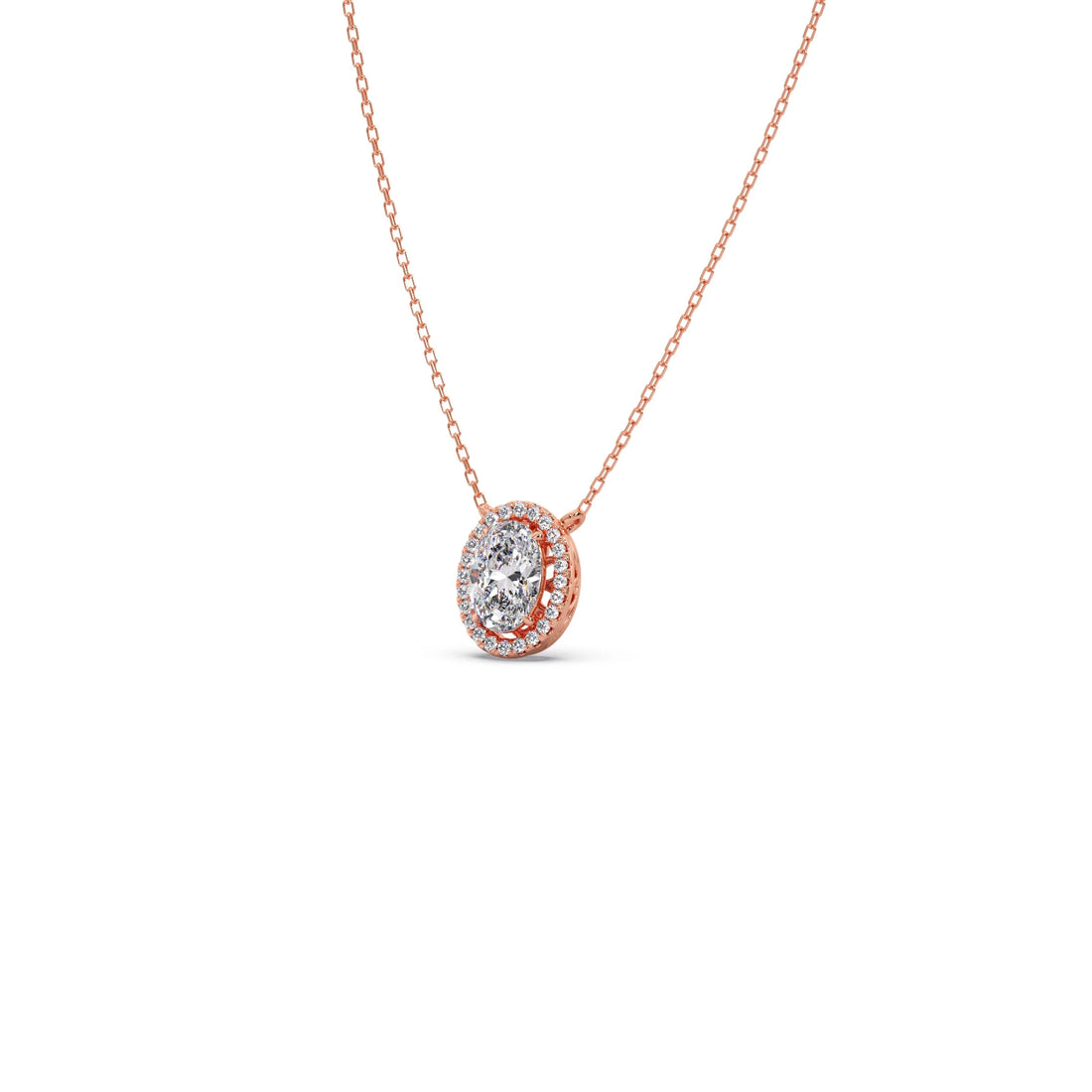Oval Halo Round Diamond Pendant Necklace