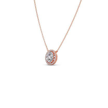 Oval Halo Round Diamond Pendant Necklace
