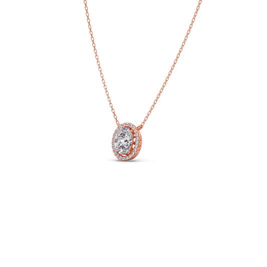 Oval Halo Round Diamond Pendant Necklace