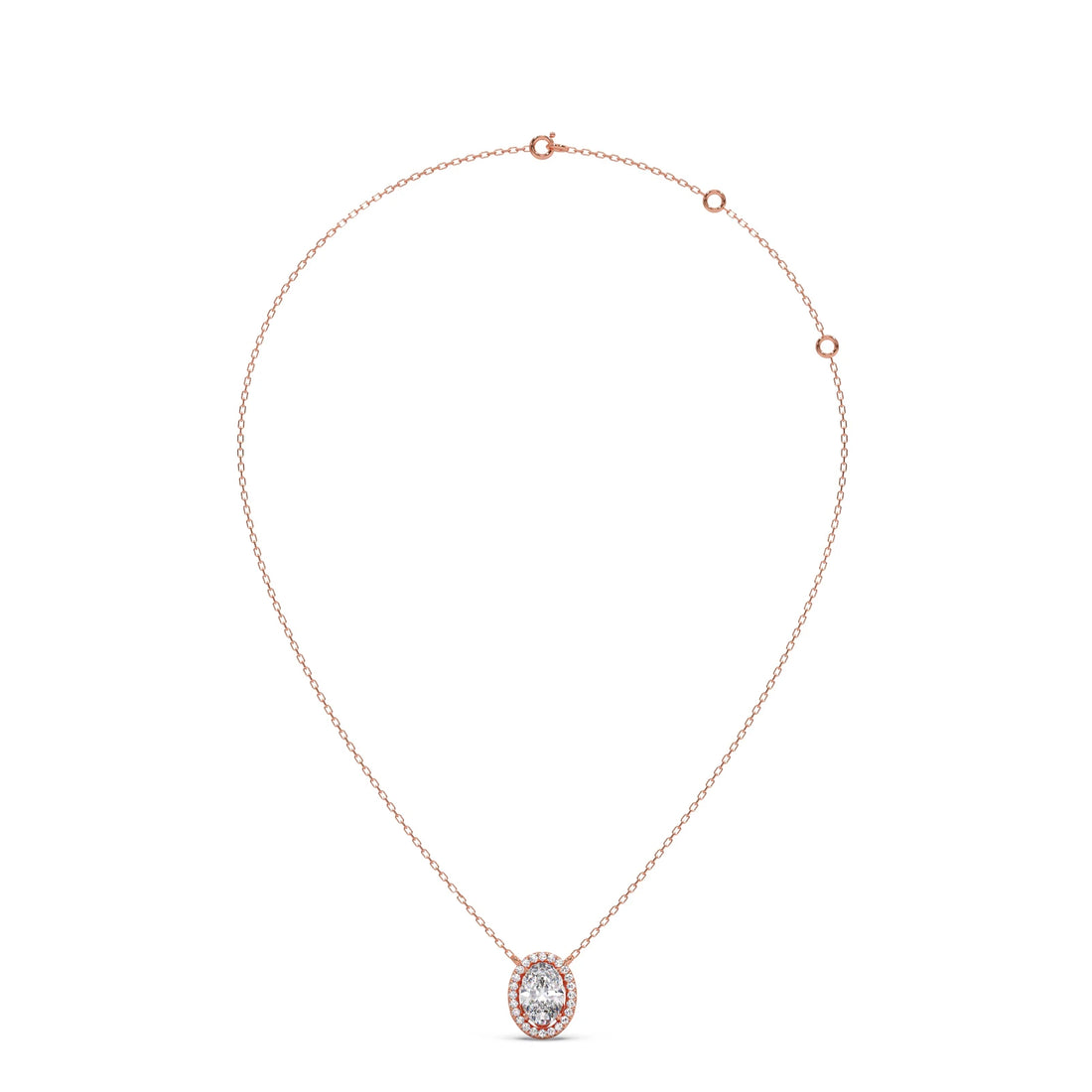 Oval Halo Round Diamond Pendant Necklace
