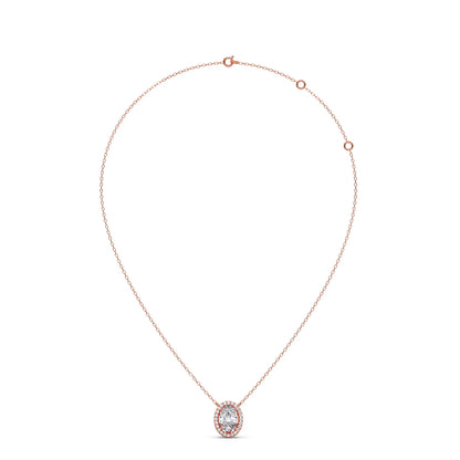 Oval Halo Round Diamond Pendant Necklace