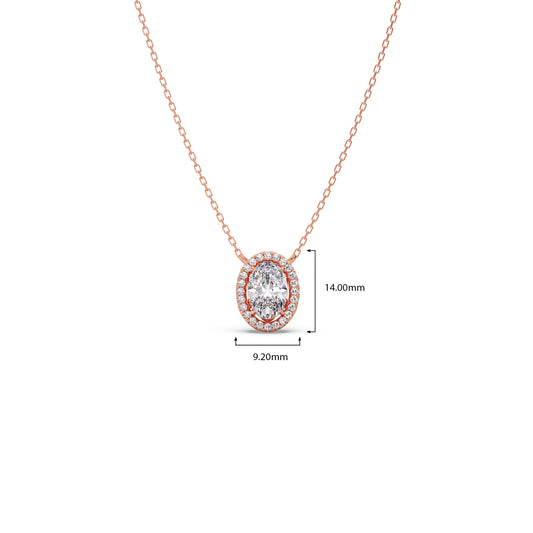 Oval Halo Round Diamond Pendant Necklace