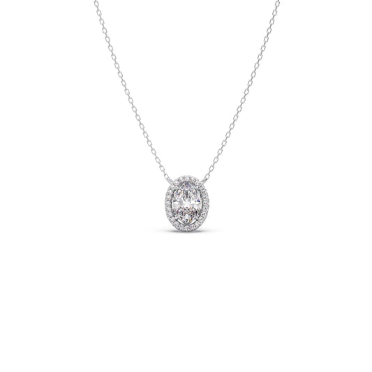 Oval Halo Round Diamond Pendant Necklace