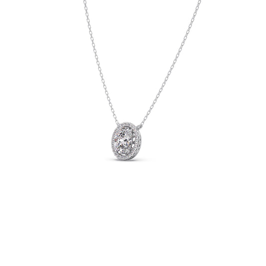 Oval Halo Round Diamond Pendant Necklace