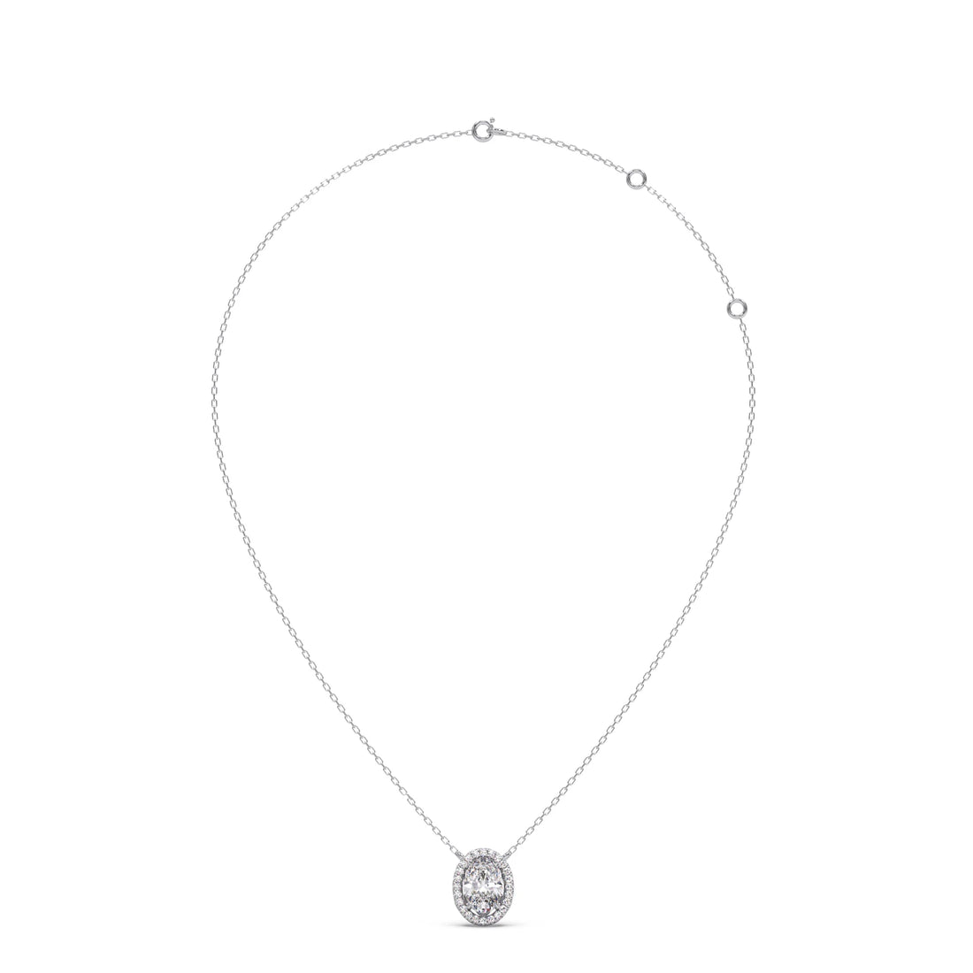 Oval Halo Round Diamond Pendant Necklace