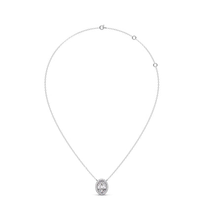 Oval Halo Round Diamond Pendant Necklace